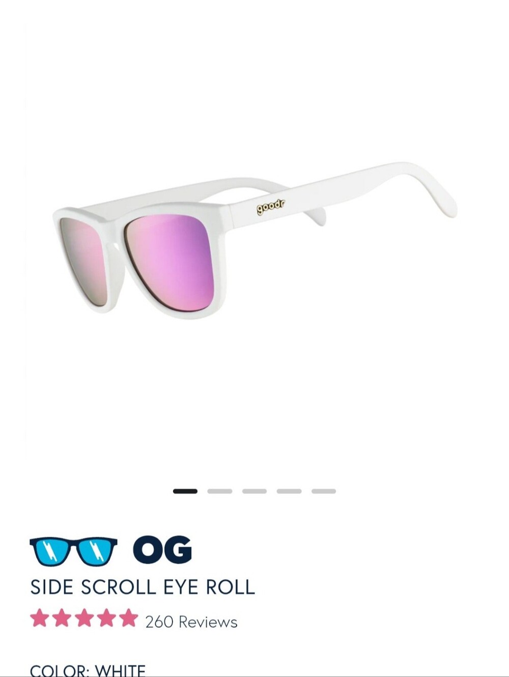 goodr - OG Side Scroll Eye Roll Sunglasses - White with Pink Mirror Lenses - Picture 2 of 7